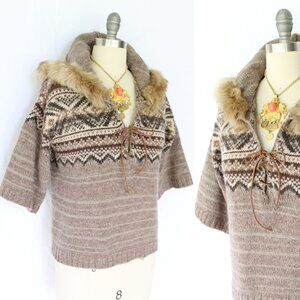 Ralph Lauren POLO RRL wool fur leather tunic tribal Aztec southwestern sweater